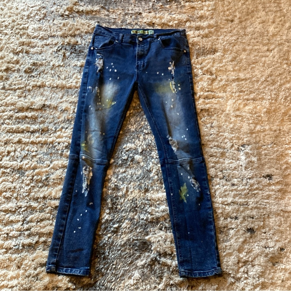 DEMOLITION Jeans Distressed Paint Stretch Cotton Men's 32x30